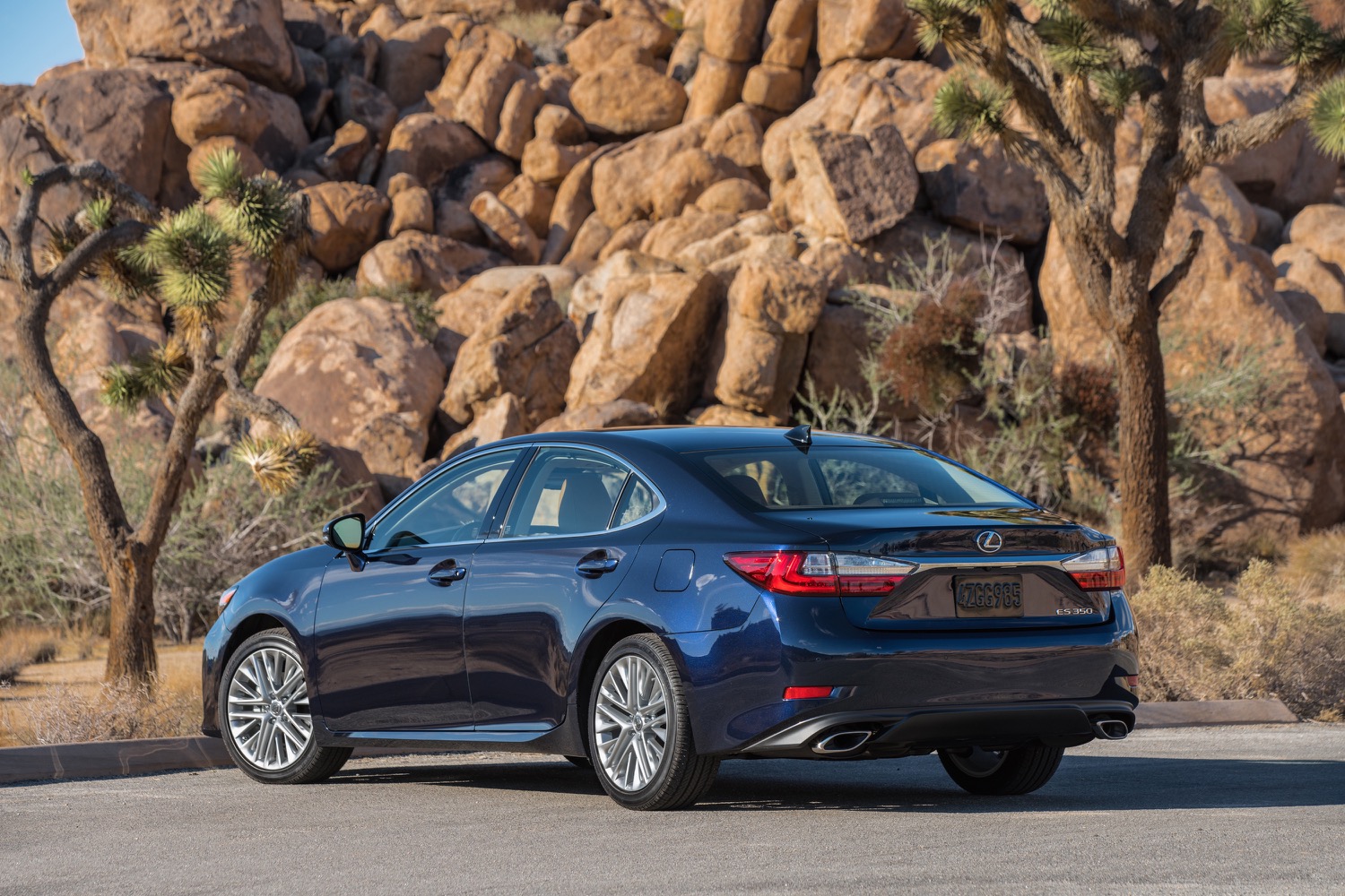 The 2017 Lexus ES parked in front of a rocky mountain. 